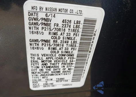 2014 Nissan Rogue Select S from USA, damaged, VIN JN8AS5MV3EW716417